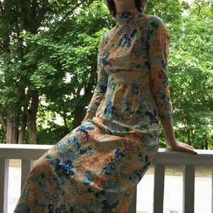 60s 70s Vintage Handmade Floral Psychedelic Dress